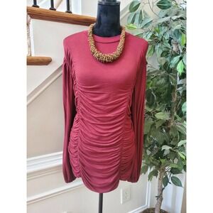 Grace Karin Womens Solid Red Rayon Round Neck Long Sleeve Casual Blouse Size 2XL